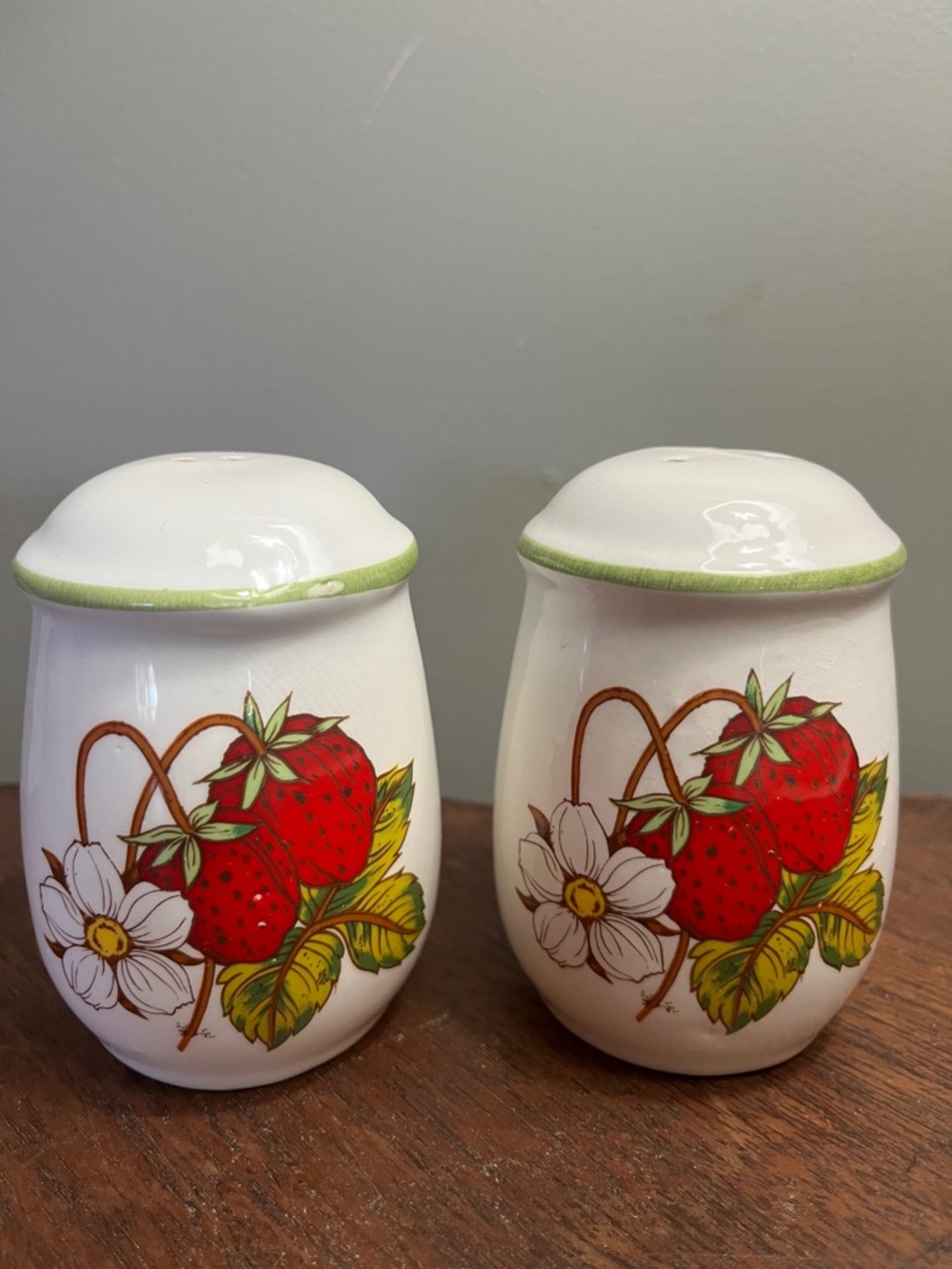Strawberry Ceramic Salt and Pepper Shakers - White and Red